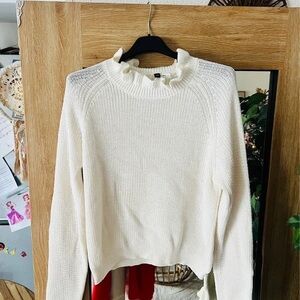 Chic Cream Ruffle Turtleneck Sweater